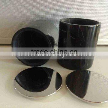 Christmas Black Glass Candle Jar/ Glass Jar for Candle With Lids/ Marble Candle Jars With Lid photo-2