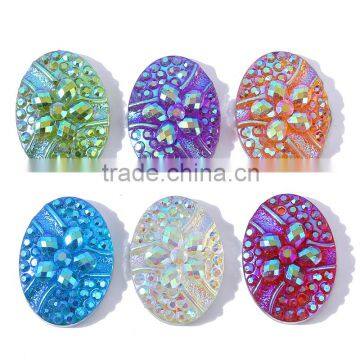 13*18MMmix color sew on plastic rhinestone ,oval shape with flower,resin cabochon beads