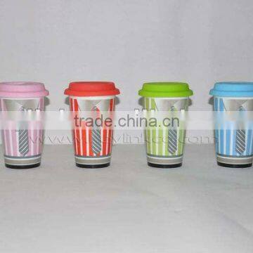 decal printing double wall mug with silicon cover