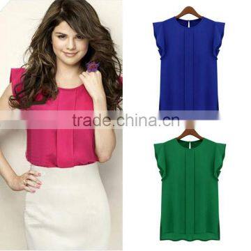 Hot Selling Women's Casual Loose Chiffon Short tops ladies office Blouse Shirt