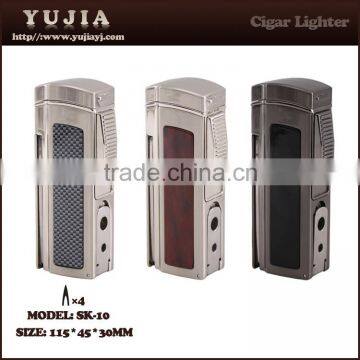 high-grade Cigar torch lighter Refillable four Torch Lighter durable zinc alloy table With cigar cutter /punch