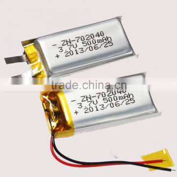 ZERNE 702040 polymer battery with/without PCM 3.7V 500mAh for mp3 mp4 player(ZN702040-500mAh)