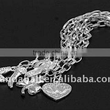 Iron End Chains, with Tibetan Style Pendants, Silver Color, Iron Cross Chains: 3.8x6.9mm(FIND-JF00059)