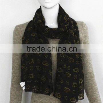 Black Background Crown Printed Polyester Scarf