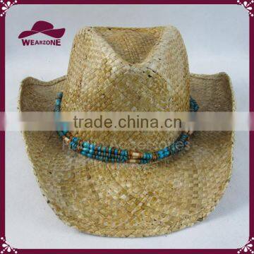 Summer Seagrass Fashion Straw Mexican Cowboy Hats With Wooden Beads