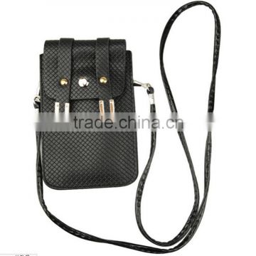 Hot selling leather phone pouch case with neck strap in Dongguan