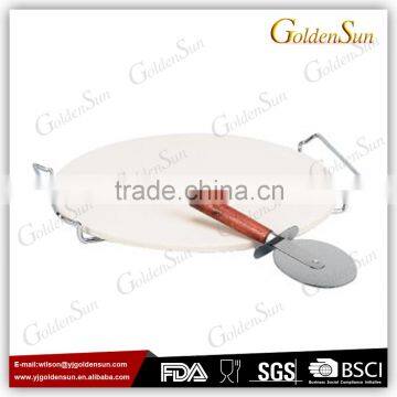 Golden Sun 13 Inch Ceramic Pizza Stone Set With Rosewood Handle Pizza Cutter