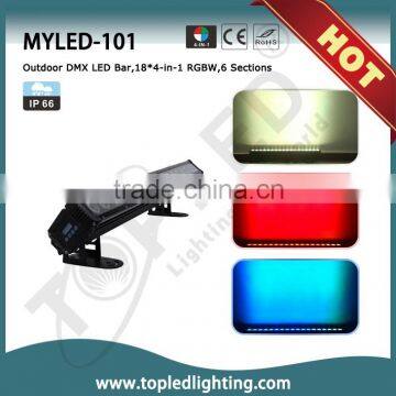 CE&RoHs Certificate Excellent Color Mixing Outdoor IP66 LED Bar 18* 4-in-1 RGBW 6 Sections Wall Washer LED Light