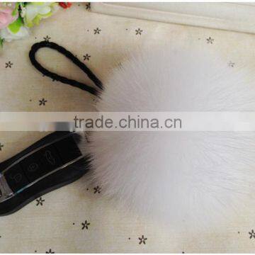 White colour real fox fur pom pom key chain