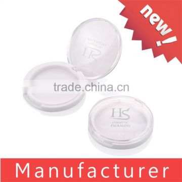 Cosmetic round white compact powder case with window