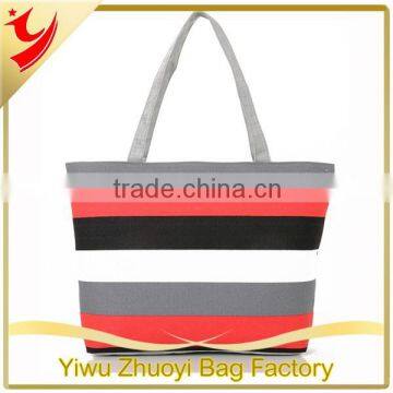 High Quality Striped Canvas Lady Shoulder Tote Bag photo-6