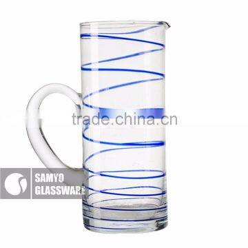 samyo handmade juice glass bottle with bule spiral line decoration