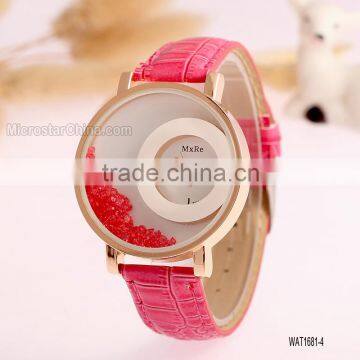 Elegant Women Quicksand Faux Leather Band Bracelet Round Dial Analog Wrist Watch photo-2