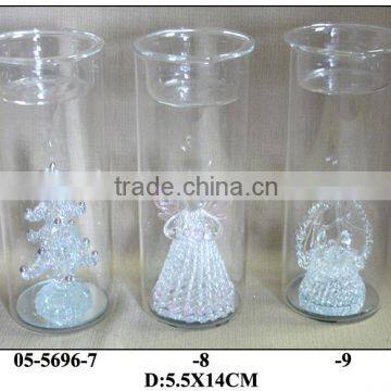 Hand Blown Glass Tall Candle Holder With LED Light photo-3
