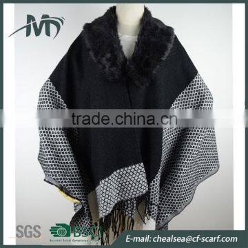 check winter fur poncho winter blanket cashmere poncho