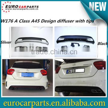 High quality A class w176 A45 design PP diffuser with muffler tips for MB A CLASS W176 A CLASS Sport Style rear bumper