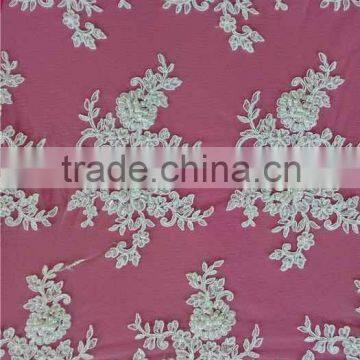 woven technics and 100% polyester,100% polyester french net lace material beaded lace fabric