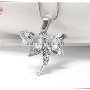 White gold plating crystal stud dragonfly pendant necklace