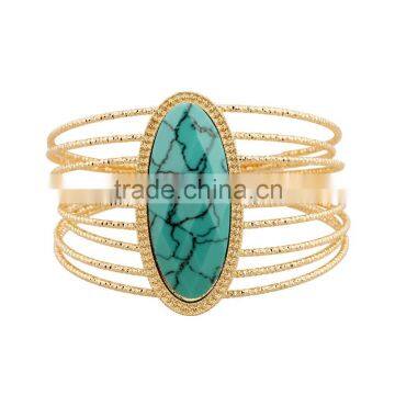 Gold Bohemian Bracelet For Women Summer Style Wire Resin Turquoise Stone Wide Bracelet Bangle Wristband