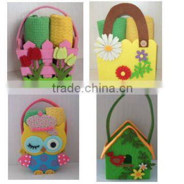 cute animal easter design hand made felt bags with towel set