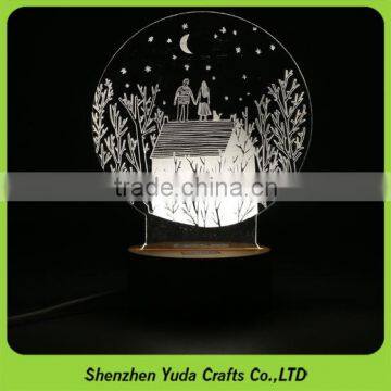 Logo Engraving Beautiful Night Light With Round Wooden Base