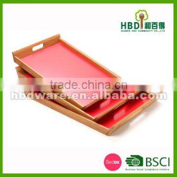 3 pcs set bamboo food serving tray with red color base