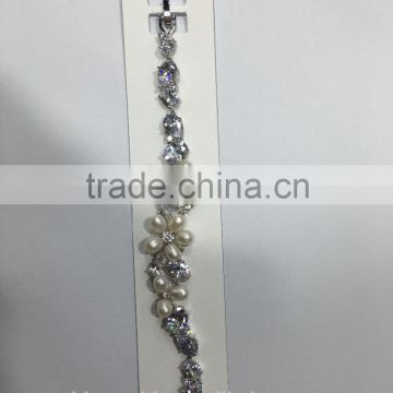 High quality New design CZ stone bridal pearl bracelets