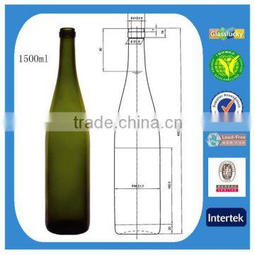 Glasslucky 2014 Hot Sale Dark Green 1500ml Glass Grape Wine Bottle Holder