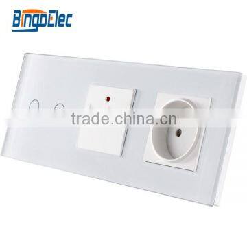 Euro Type Golden Glass Panel French Wall Socket 16A