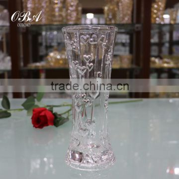 Decorative Elegant Glass Flower Vase, Home Decoration Machine Made Transparent Flower Glass With Vase Double Hearts Pattern