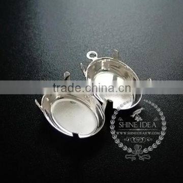 13*18mm setting size silver plated vintage style round bezel tray DIY pendant charm supplies 1421078