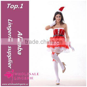 strapless spandex cheap Chrismas santa claus costume for girls with hat