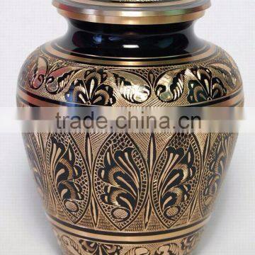 Brass Cerimation Urn full Embossed Black Color With Brass