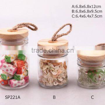 3 sizes glass spice jar with wood lid