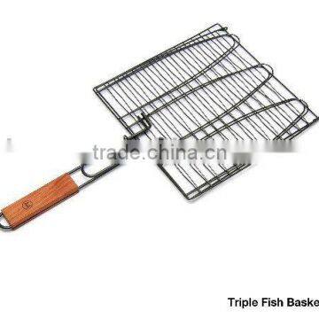 Charcoal Companion Non-Stick Triple Fish Grilling Basket