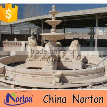 large hand carved garden lion stone water fountain NTMF-S519S