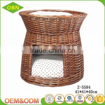 Wicker Cat Product Portable House Shaped Willow Cat Basket With Mat photo-4