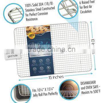 CoolingBake Wire Cooling Rack, Oven Safe - For Cooling or Baking - 100% Stainless Steel, 10" x 15" (Fits Jelly Roll Pan photo-4