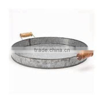 Wooden Handle Food Canister/Round Metal Serving Tray/Food Holder Beer Holder/Bar/Party Tray photo-2