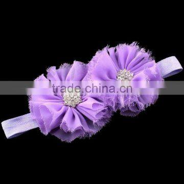 Shabby Chiffon Flower Headband With Rhinestone Center for Kids Hair Accessories photo-3