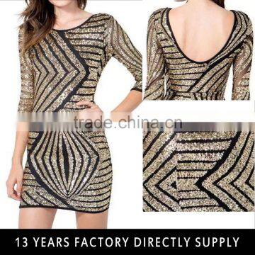 2015 latest design Low Back Women Zigzag Style Sequin Dress