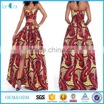 pictures of long skirts and tops for Trendy Strapless Printed High Split Red Qmilch Two-piece Skirt Set