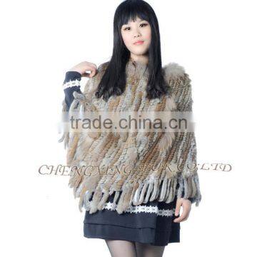 CX-B-31B Big Size Wholesale Natural Colour Knit Rabbit & Raccoon Fur Fashion Shawl photo-4