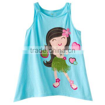 fashion girls sleeveless cartoon t-shirts children's blue with little girls princess tops