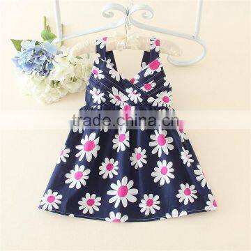 european fashion beach dress sleeveless V-neck girls flower dress for kids summer cotton party dress