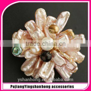 Handmade multi layer organic natural freshwater pearls flower brooch wholesale