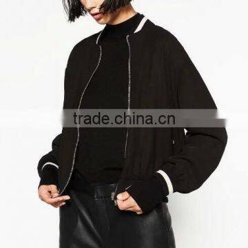 Runwaylover EY1030C Wholesale Fashion Women Solid Color Bomber Cropped 100% Nylon Embroidery Jacket photo-3