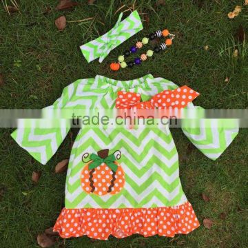 2015 new arrival kids pumpkin dress kids boutique dress girl chervon halloween dress ningbo baby kids wear firm