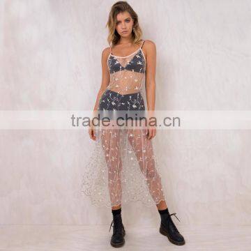 Overall Embroidery Transparent Mesh Dress Sexy Girls' Sheer Beach Wear photo-2