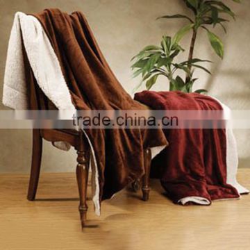 brown mink velvet fleece/sherpa wool polyester fleece super soft 2 layers thick wool blanket